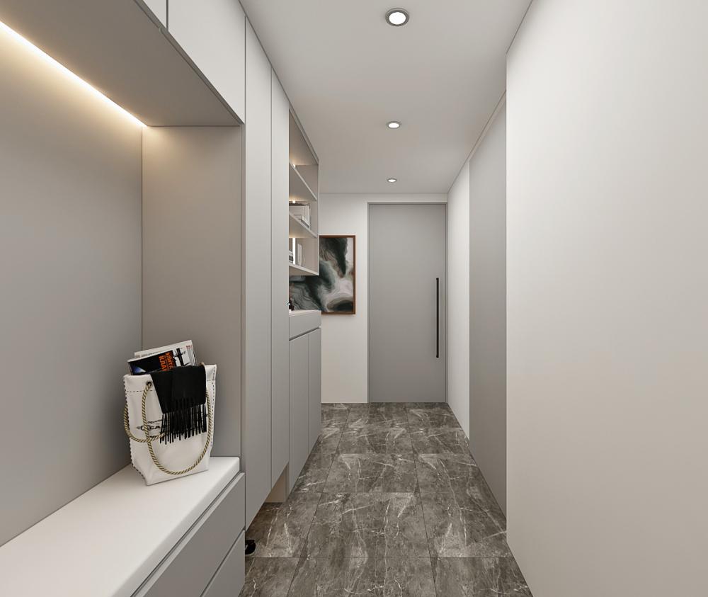 Contemporary Foyer with Settee and Downlights