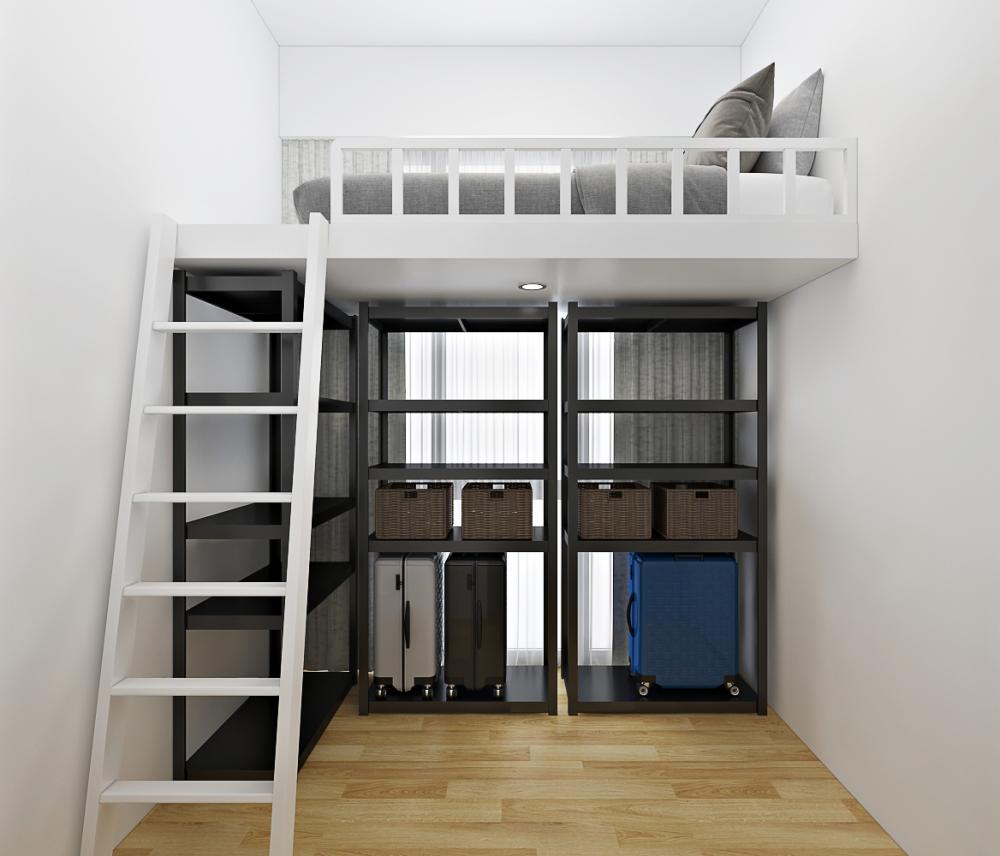 Contemporary Bedroom with Platform Bed and Parquet Floor