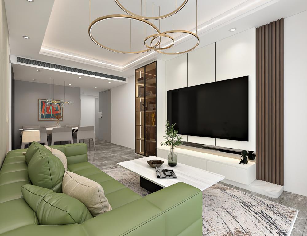 Contemporary Living Room with TV Console and Feature Wall