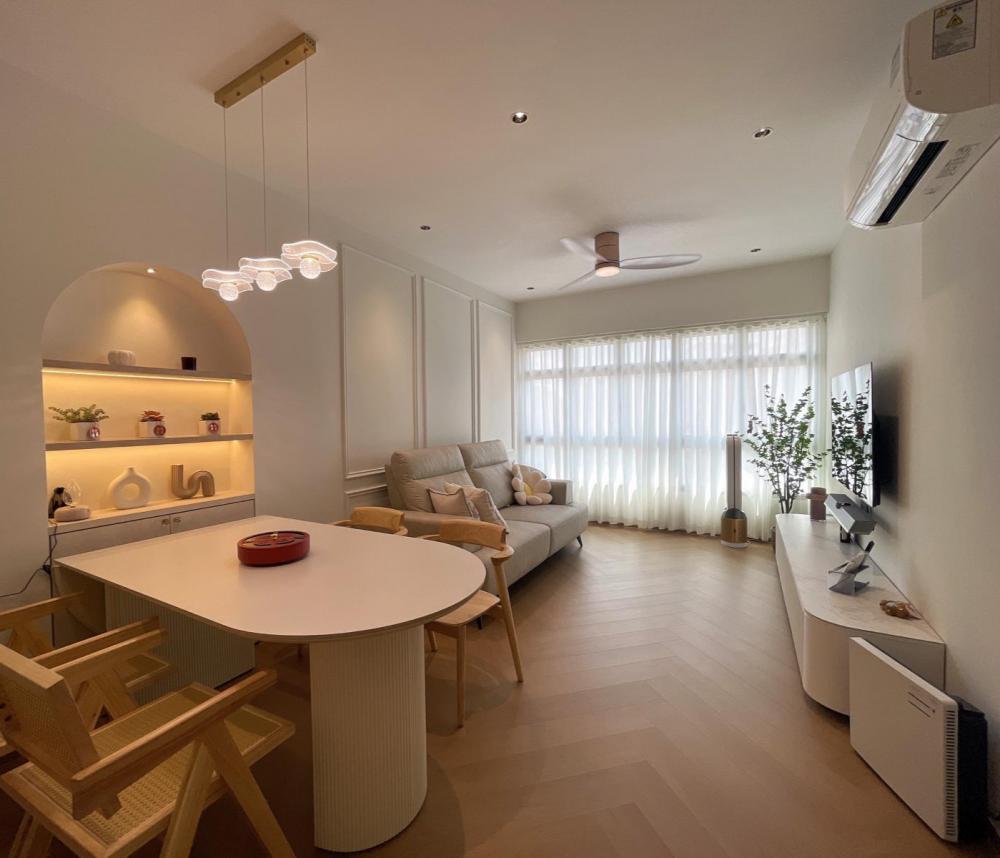Modern Living Room with Vinyl Flooring and TV Console
