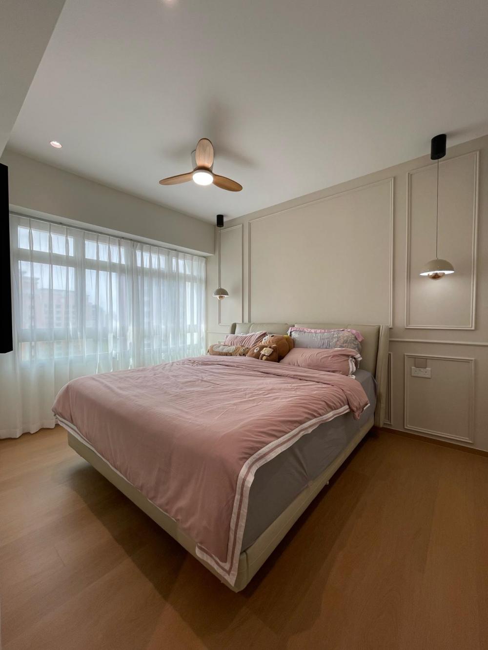 Modern Bedroom with Vinyl Flooring and Feature Wall