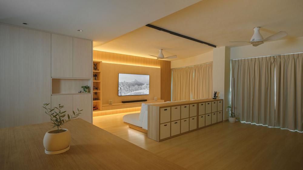 Modern Living Room with TV Console and Feature Wall