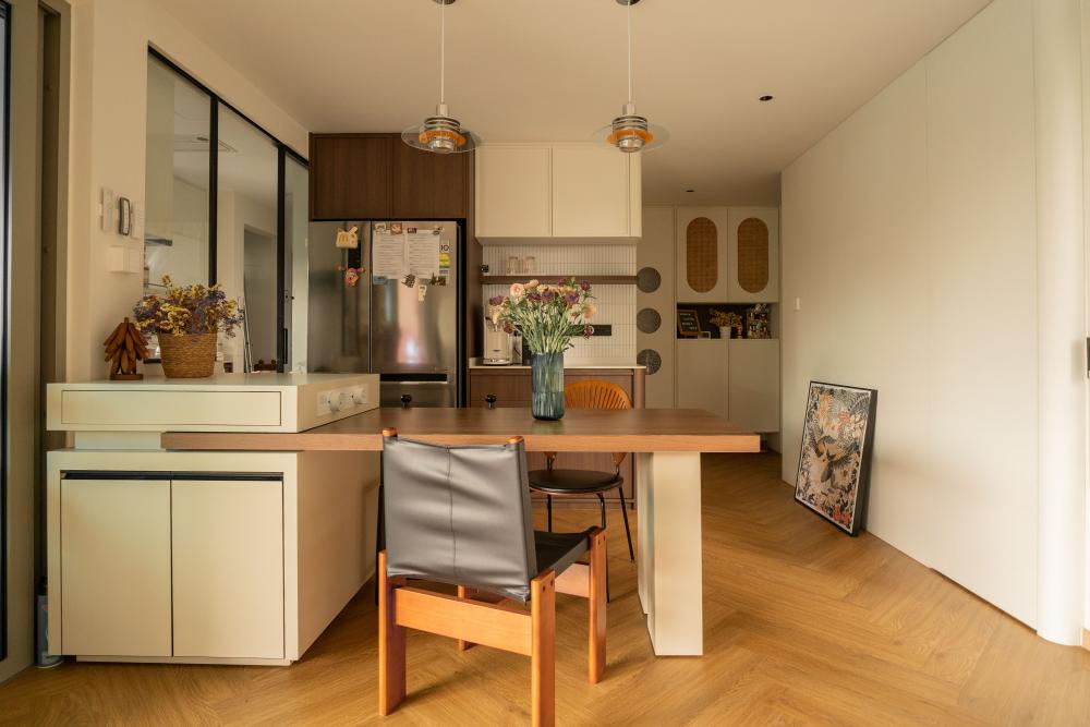 Modern Pantry with Kitchen Island and Console Table