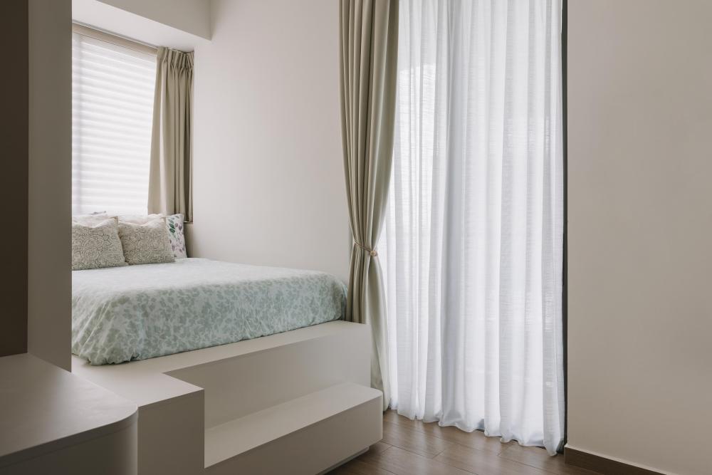 Scandinavian Bedroom with Platform Bed and Parquet Floor