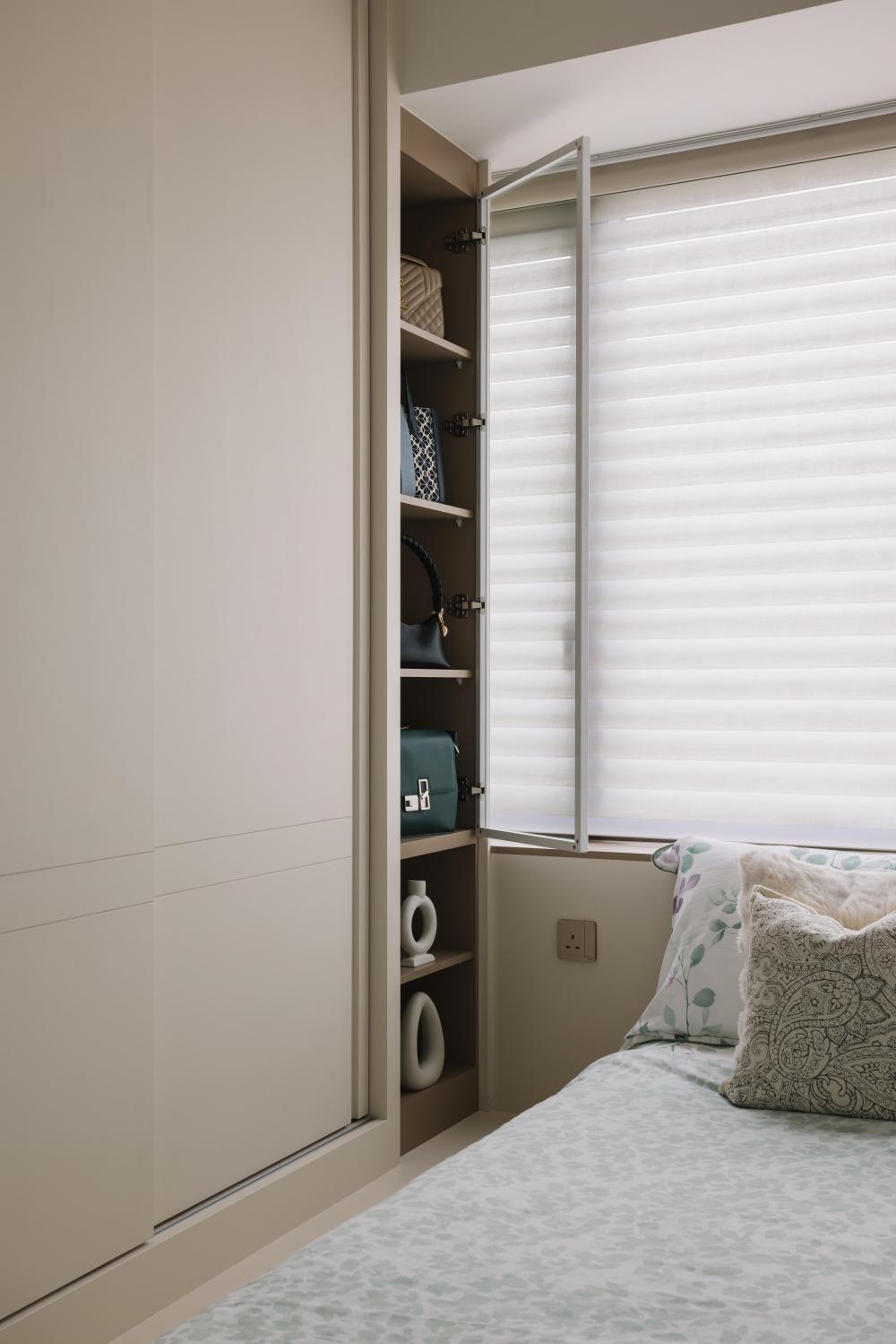 Scandinavian Bedroom with Glass Door and Wardrobe