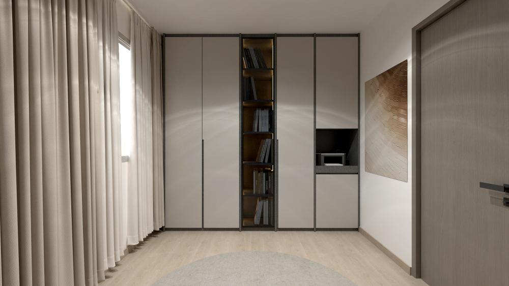 Contemporary Study with Wardrobe and Curtain