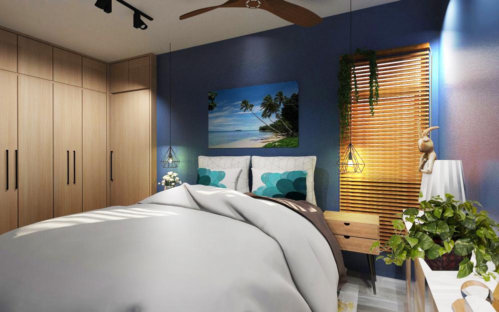 Modern Bedroom with Marble Floor and Wardrobe