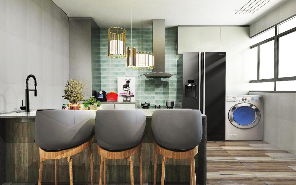 Modern Kitchen with Kitchen Island and Breakfast Counter