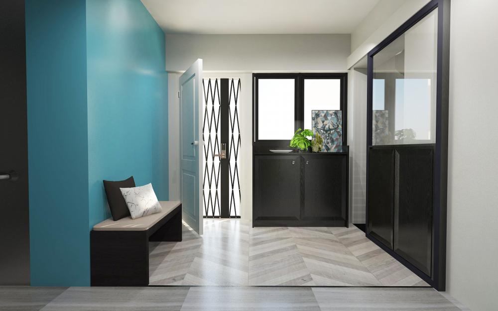 Modern Foyer with Settee and Marble Floor