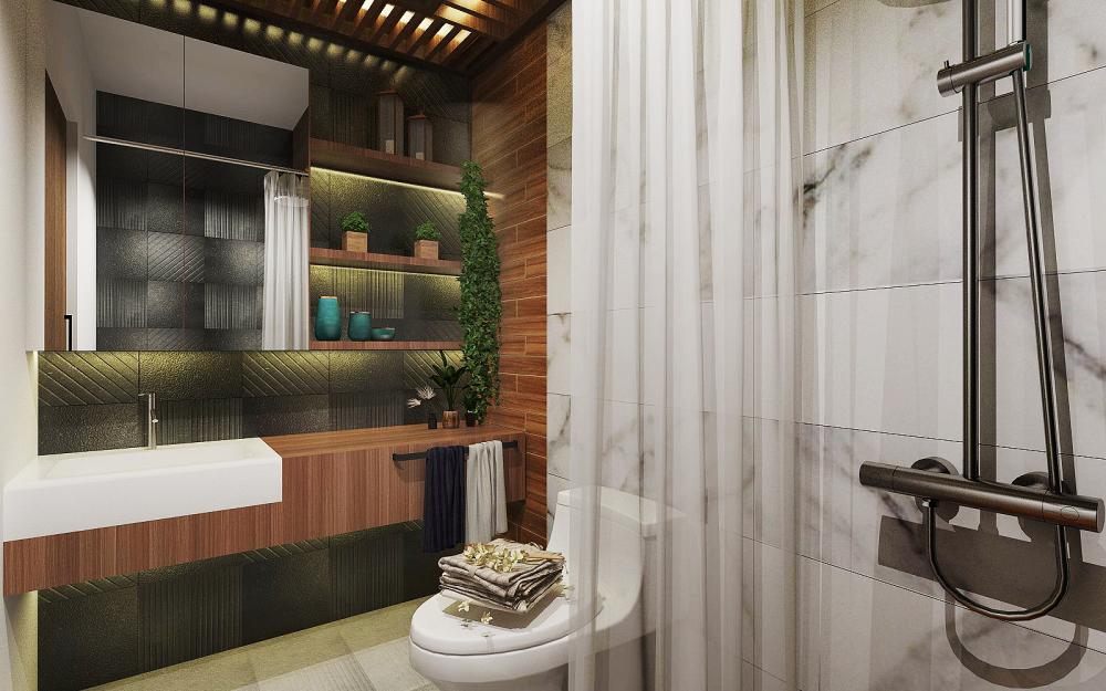 Modern Bathroom with Feature Wall and Vanity Counter