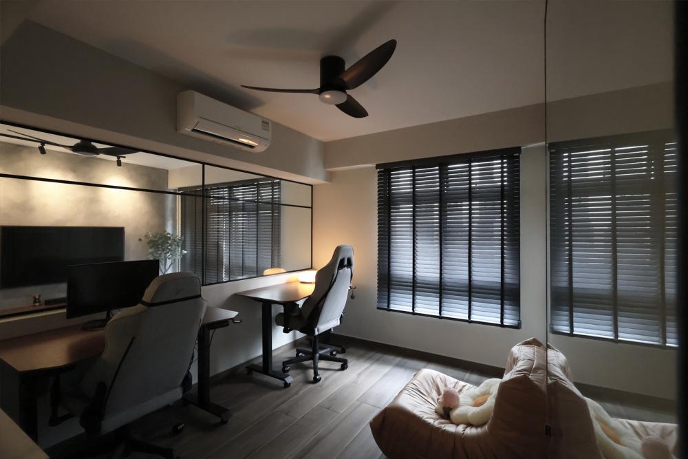 Industrial Home Office with Desk and Desk Chairs