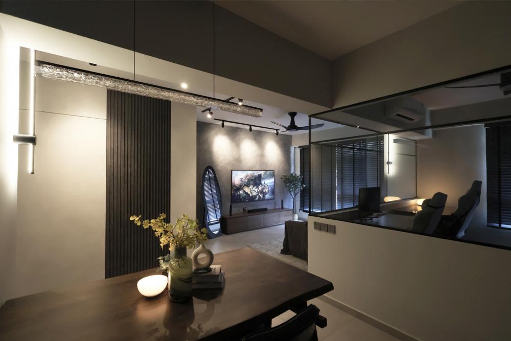 Industrial Living Room with Sofa and TV
