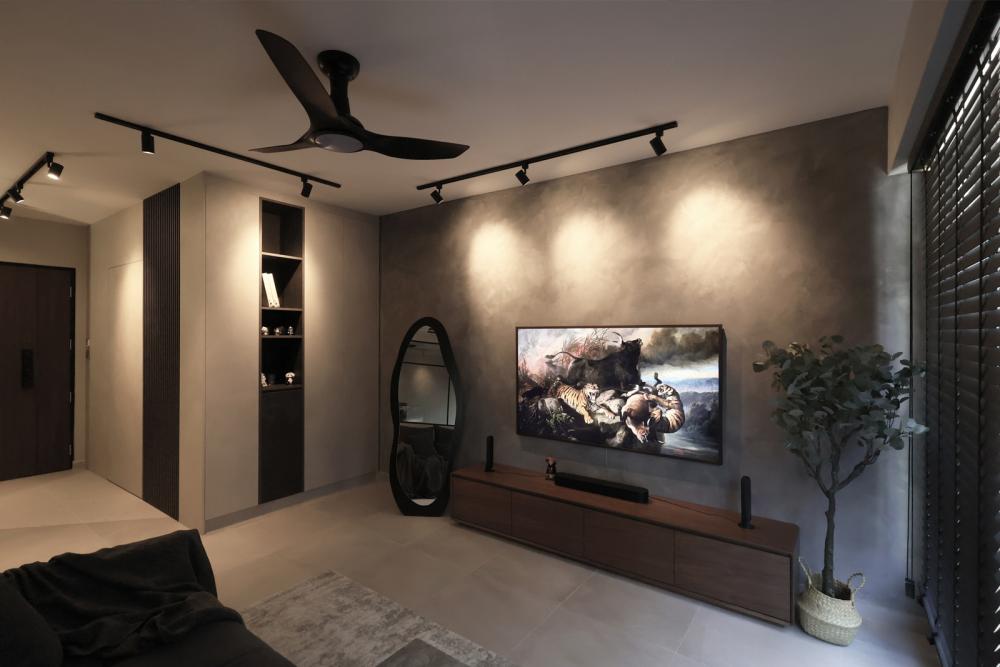 Industrial Living Room with Downlights and Sofa