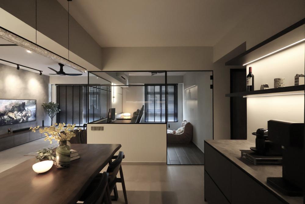 Industrial Living Room with Sofa and TV