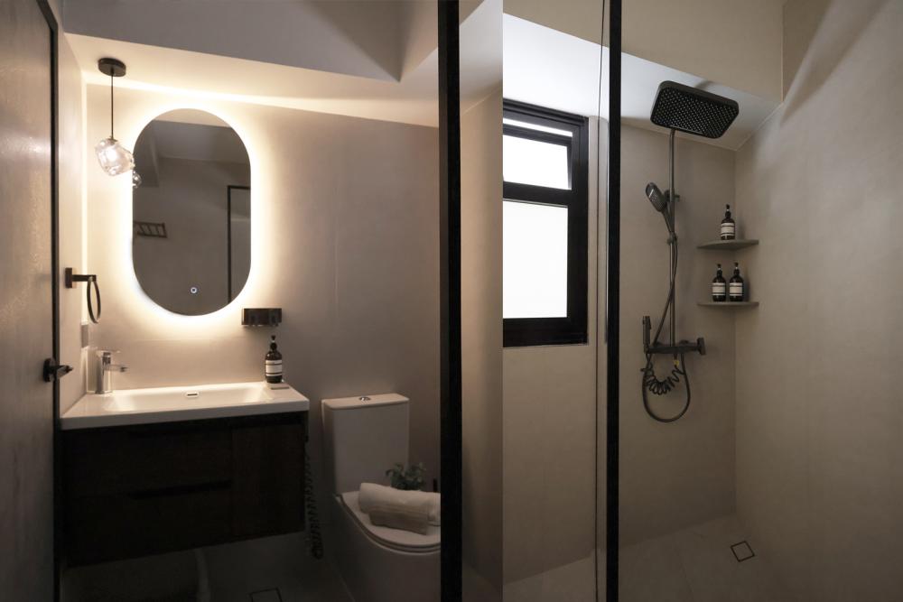 Industrial Bathroom with Mirror and Rainshower