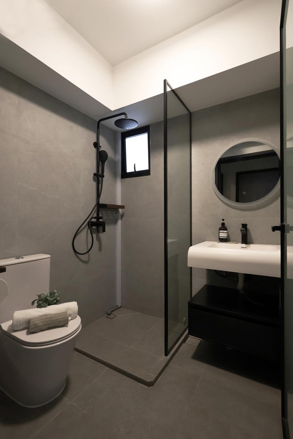 Industrial Bathroom with Rainshower and Bathroom Storage