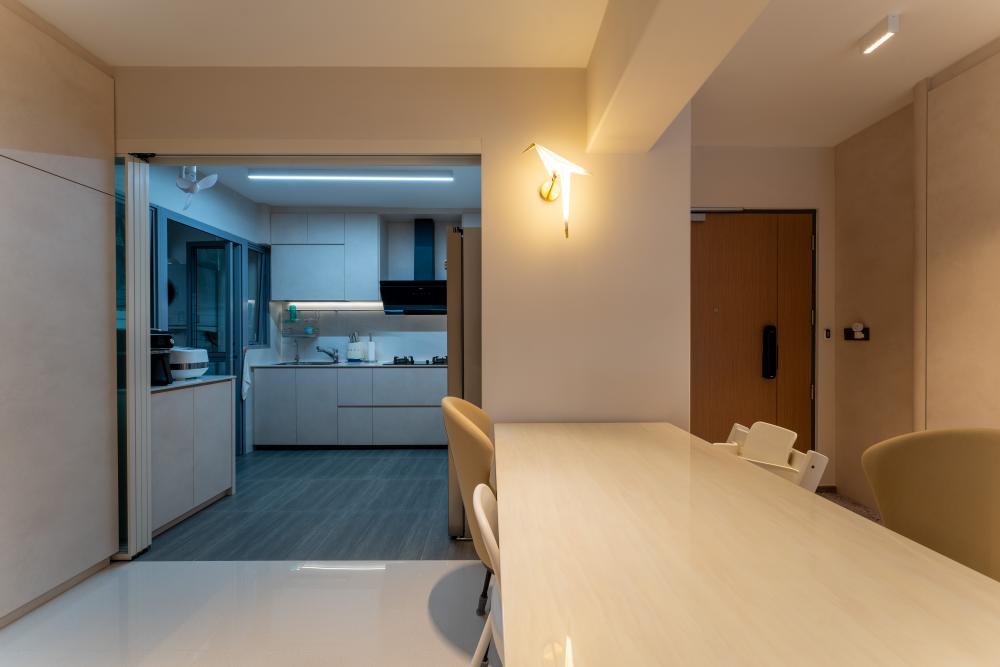 Scandinavian Dining Room with Ceiling Light and Dining Table