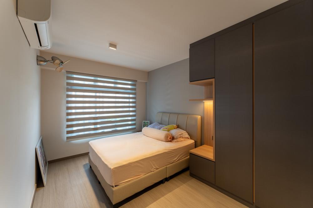 Scandinavian Bedroom with Vinyl Flooring and Wardrobe