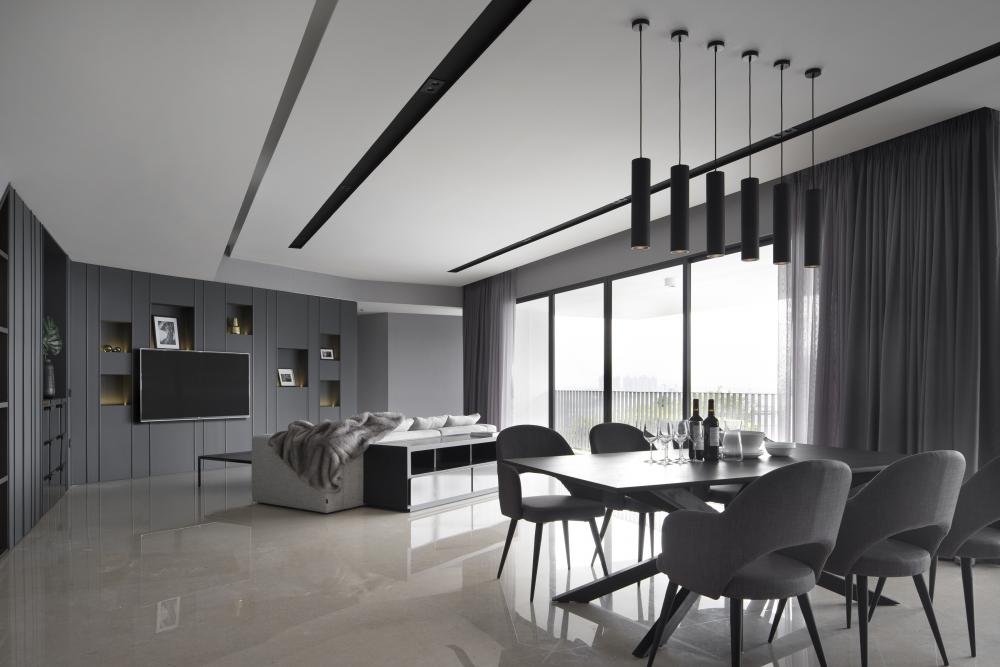 Modern Living Room with Marble Floor and TV Console