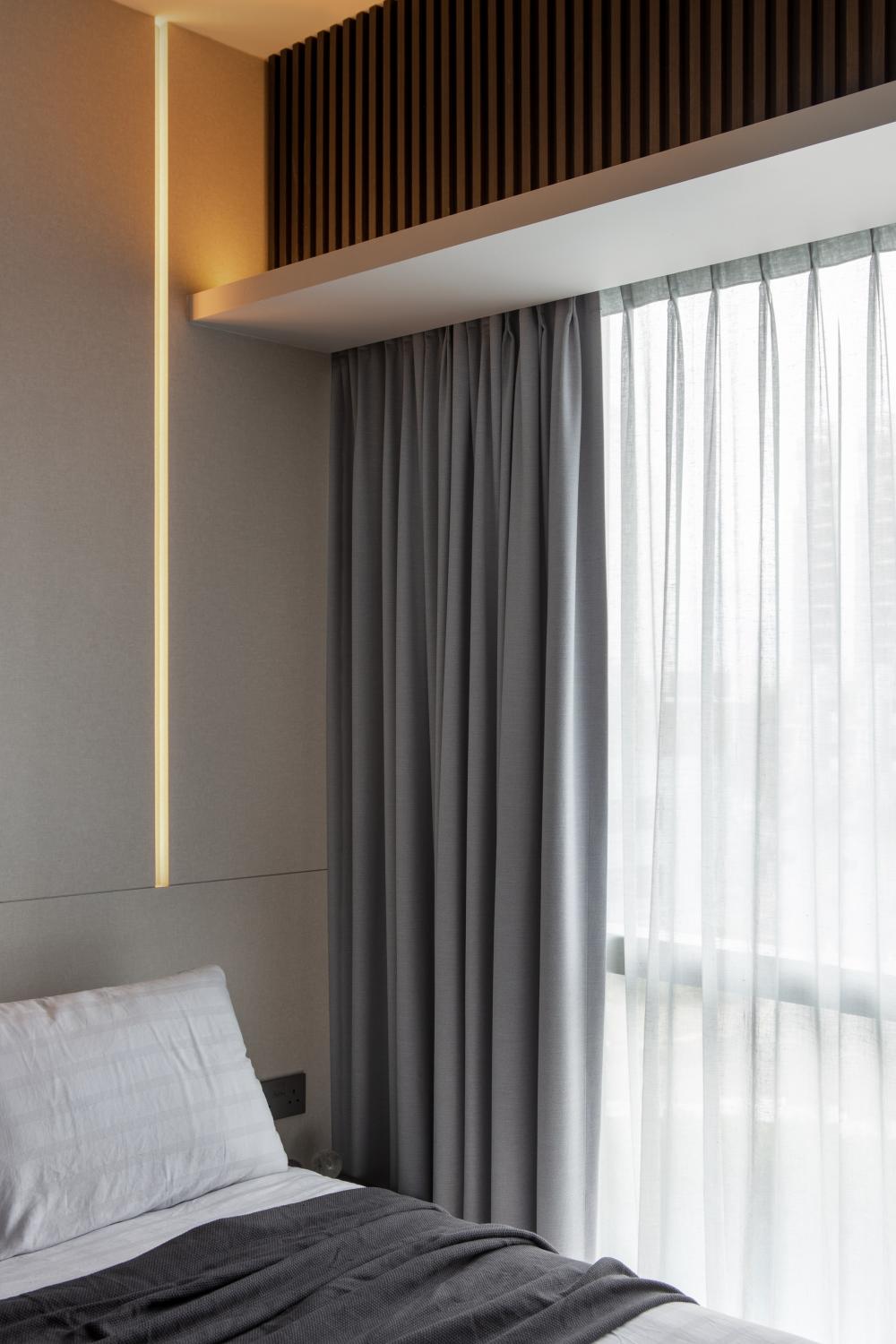 Contemporary Bedroom with Drop Light and Cove Lighting