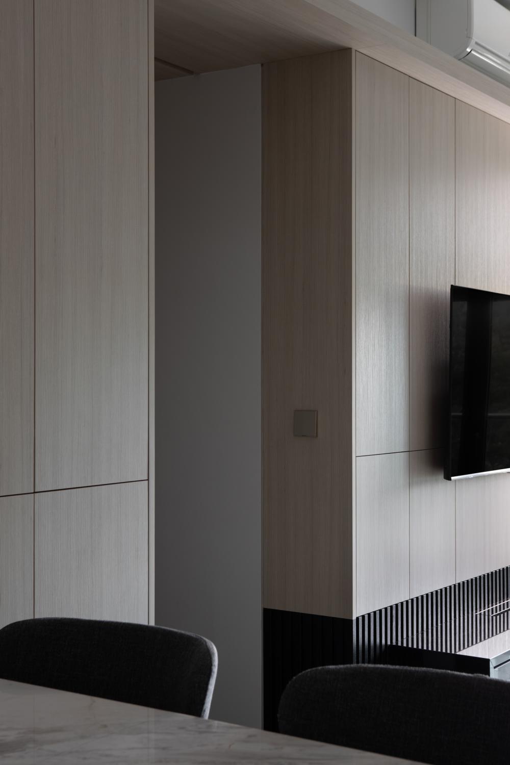 Contemporary Living Room with TV Console and Feature Wall