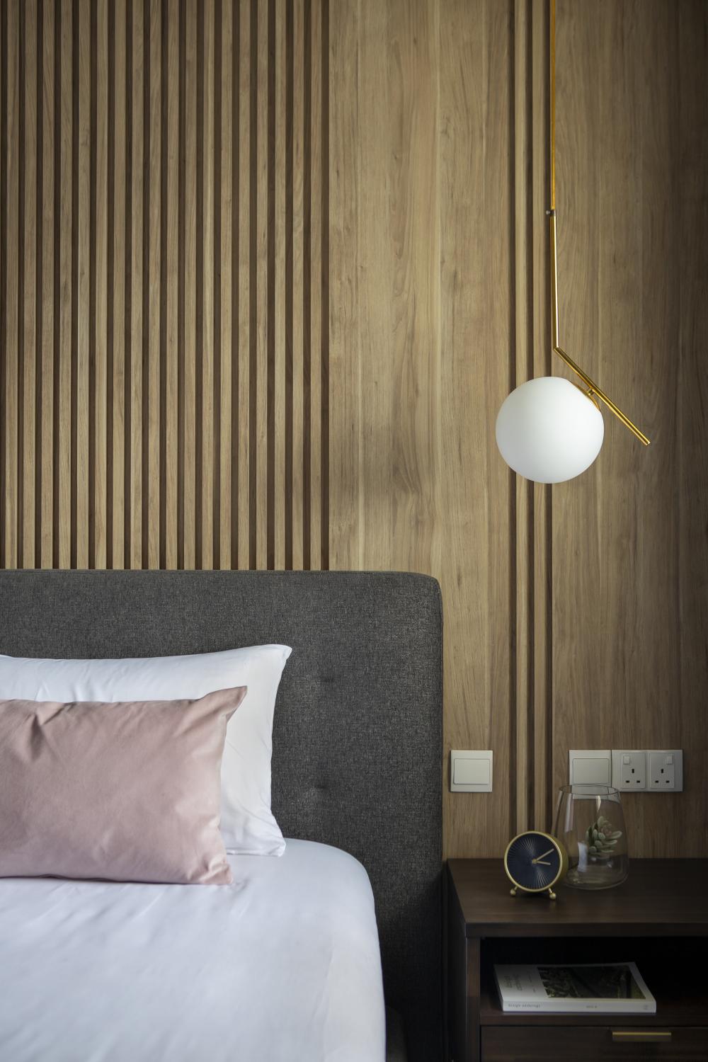Scandinavian Bedroom with Bedside Table and Bed