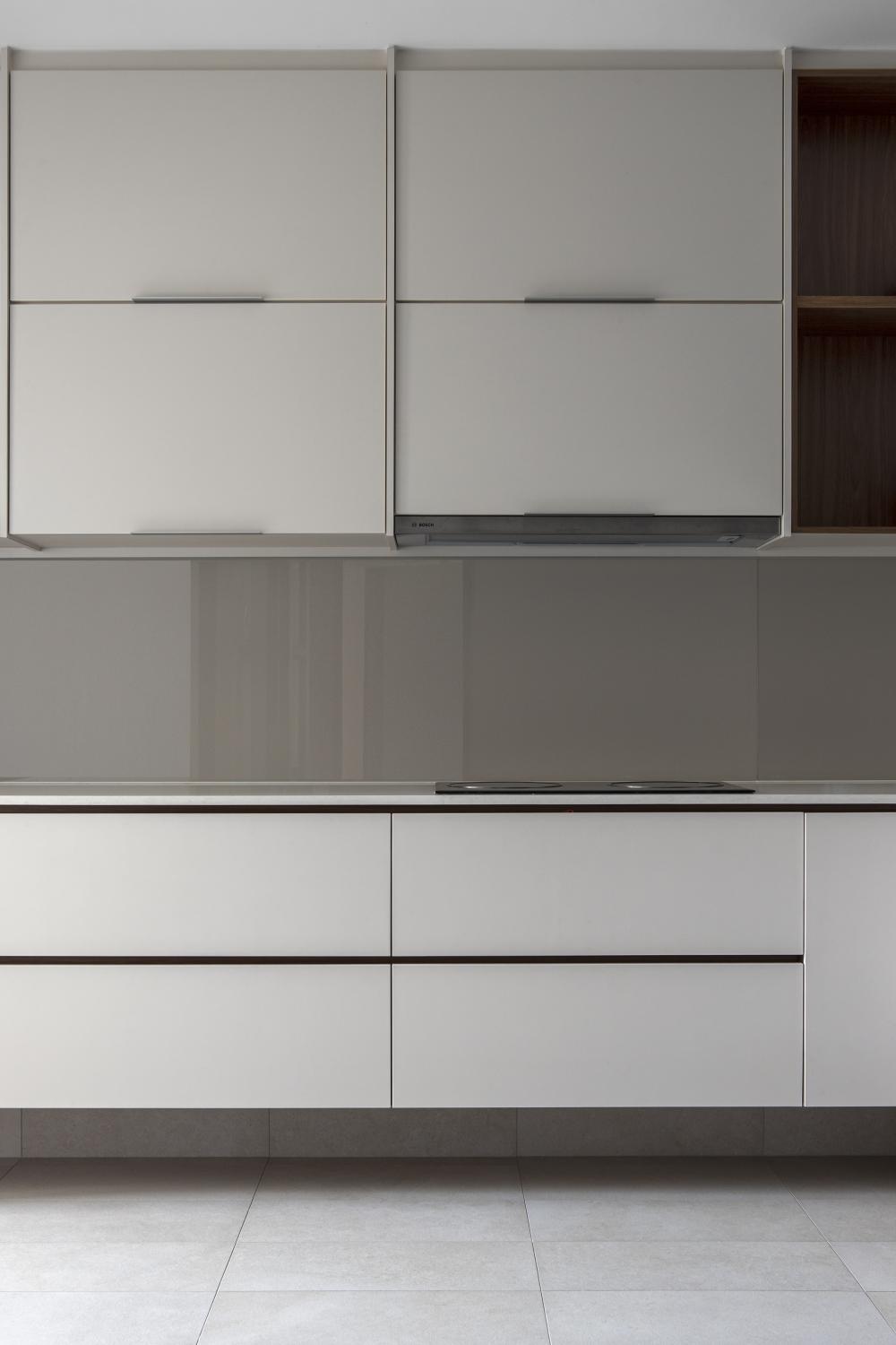 Scandinavian Kitchen with Countertop and Homogeneous Tiles