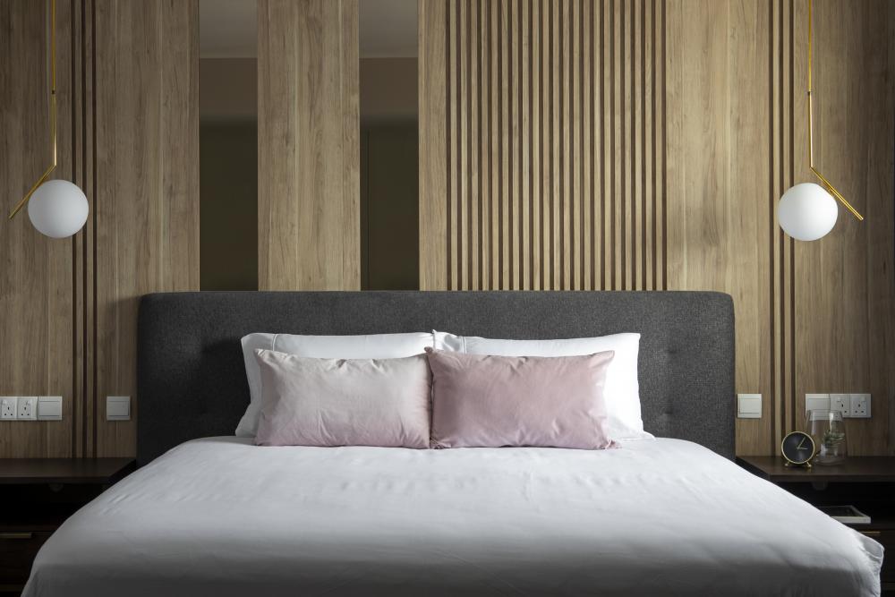 Scandinavian Bedroom with Bedside Table and Bed