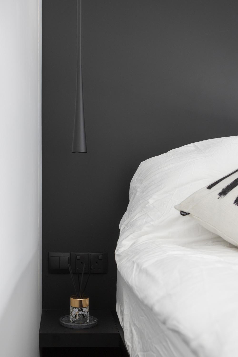 Modern Bedroom with Drop Light and Queen Bed