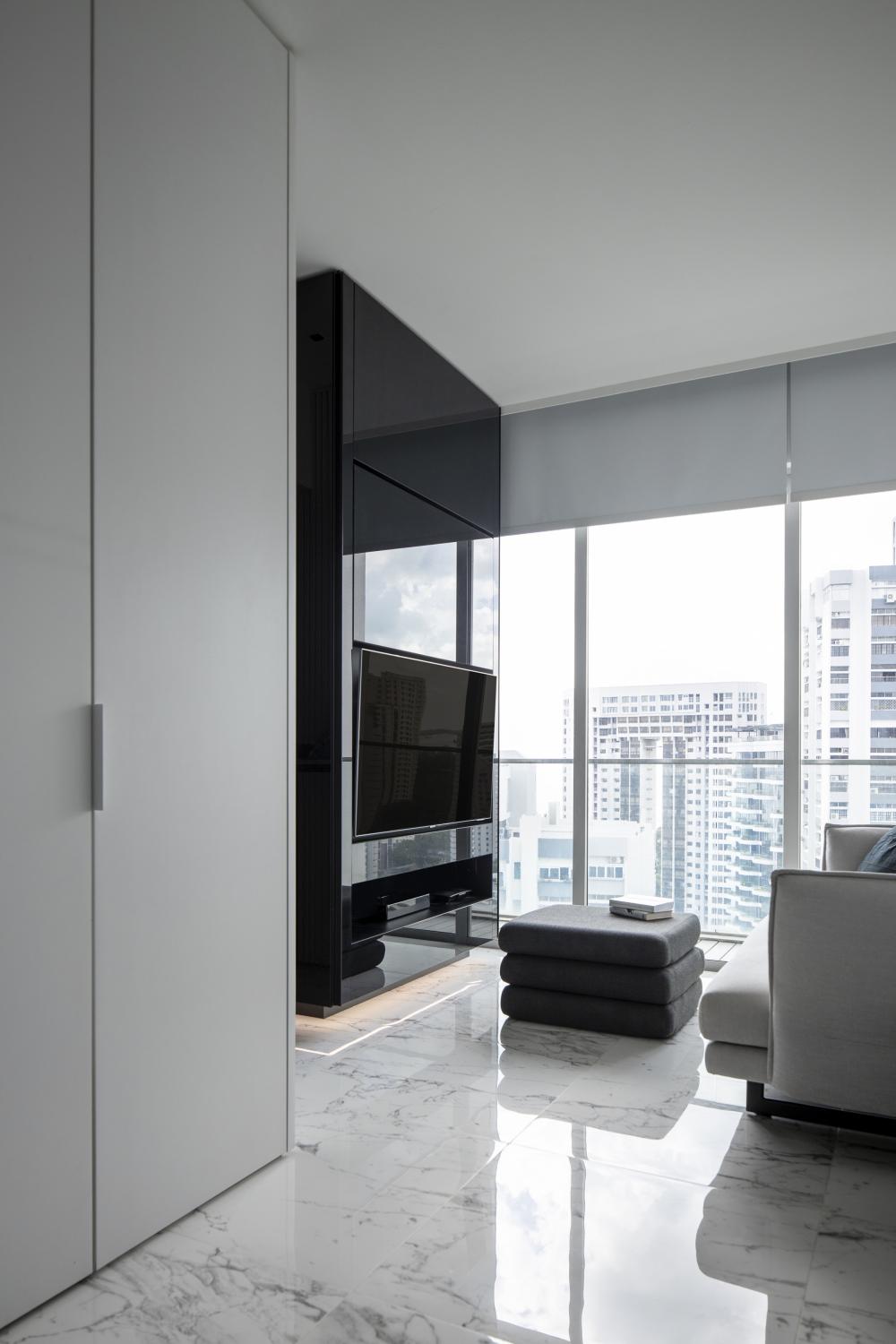 Modern Living Room with Marble Floor and TV Console
