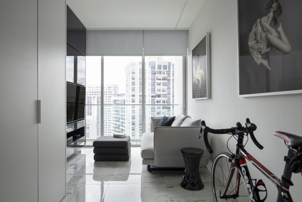 Modern Living Room with Marble Floor and TV Console