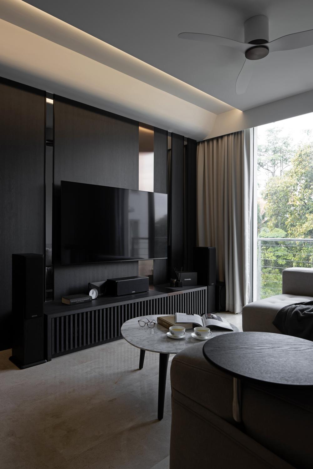 Modern Living Room with TV Console and Feature Wall