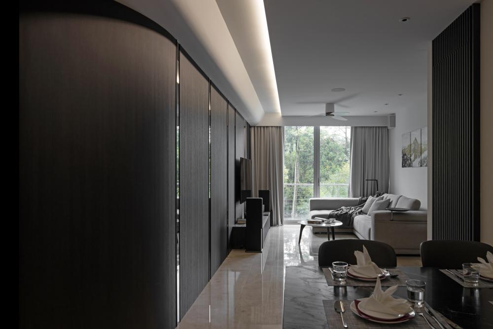 Modern Living Room with Marble Floor and Feature Wall