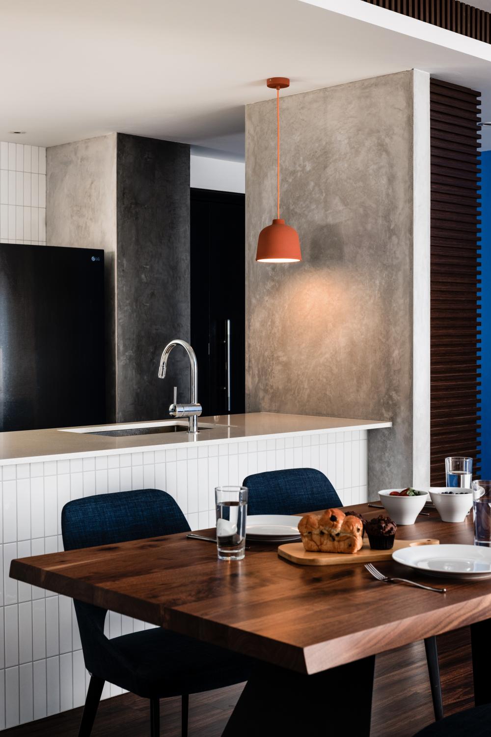 Scandinavian Kitchen with Countertop and Homogeneous Tiles
