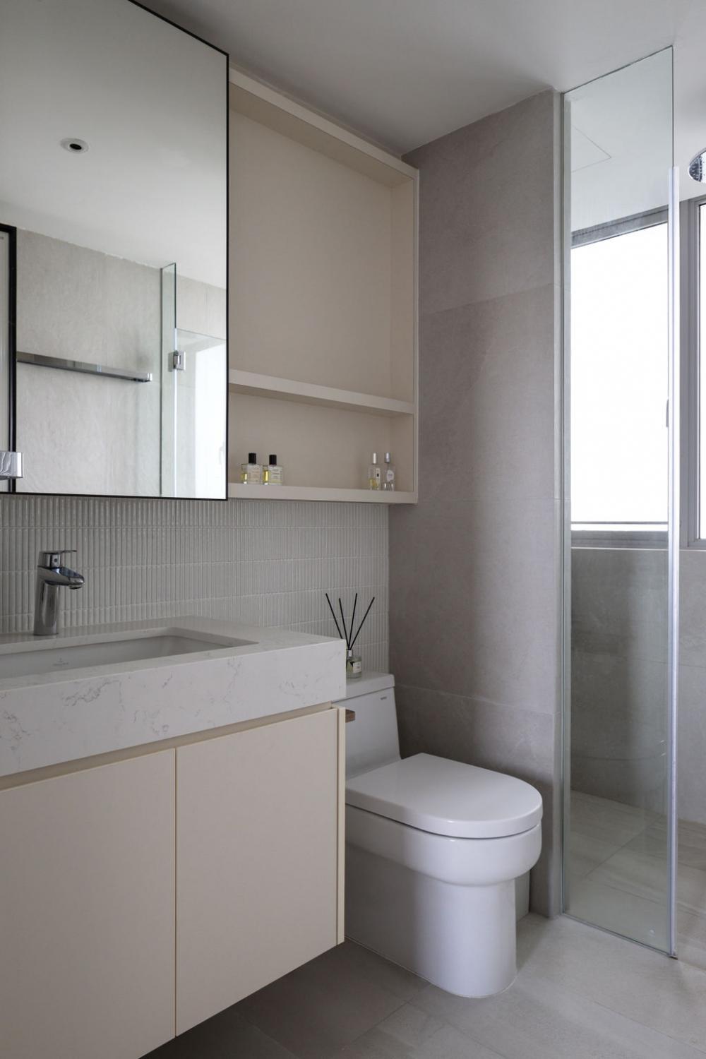 Minimalist Bathroom with Mirror and Vanity Counter