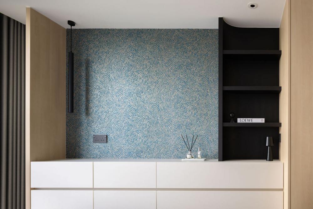 Minimalist Bedroom with Wardrobe and Wallpaper