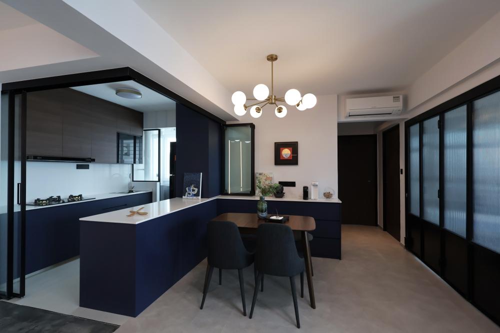 Contemporary Kitchen with Kitchen Window and Cupboard