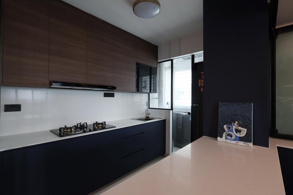 Contemporary Kitchen with Kitchen Window and Cupboard