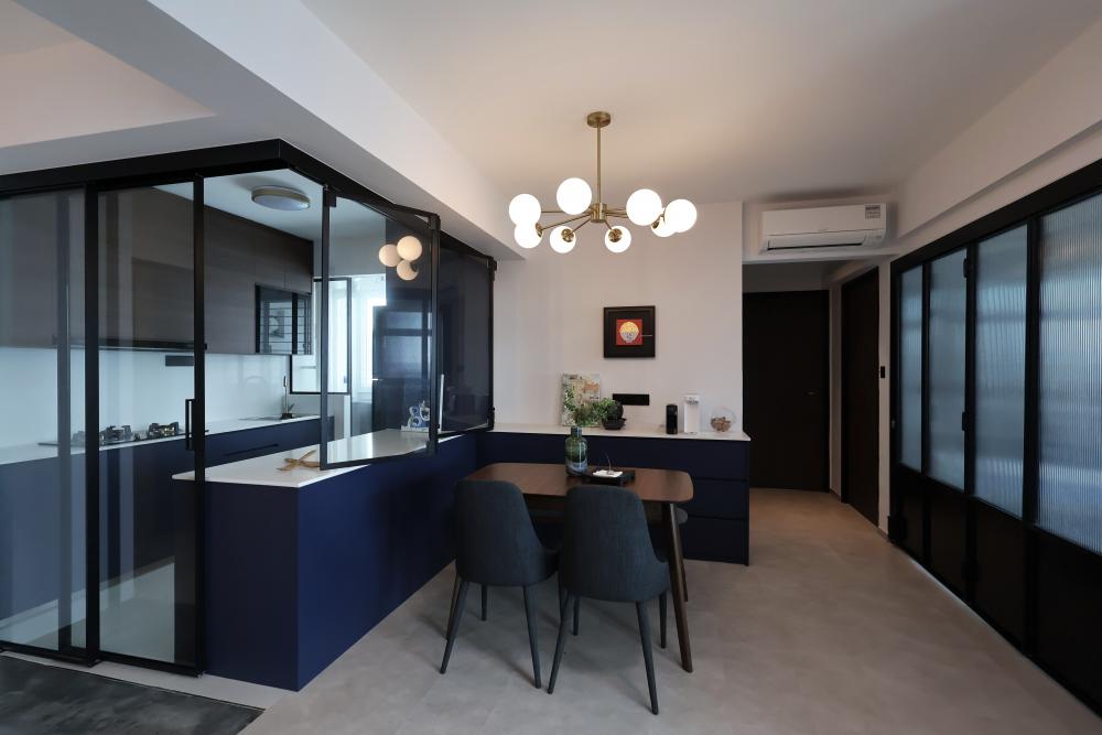 Contemporary Dining Room with Chandelier and Dining Table