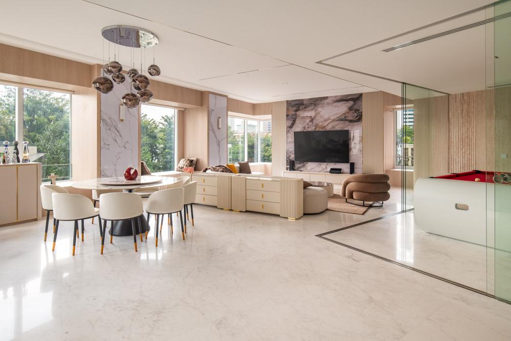 Contemporary Living Room with TV Console and Feature Wall