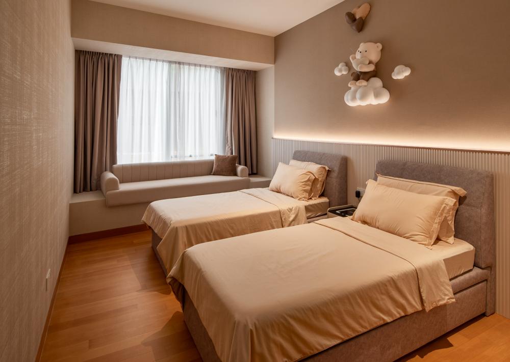 Contemporary Bedroom with Platform Bed and Parquet Floor