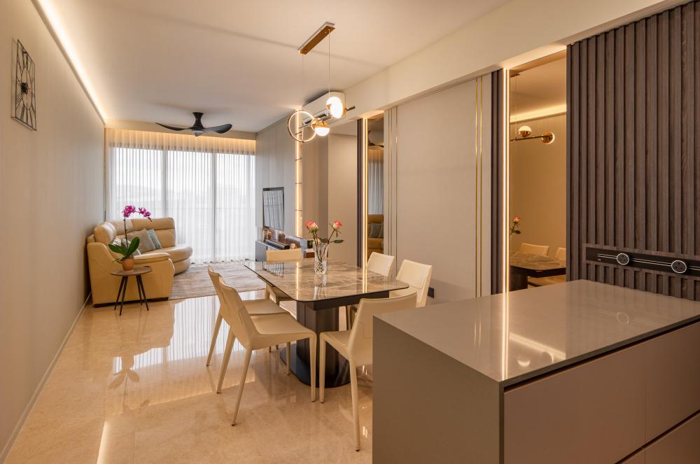 Contemporary Living Room with Feature Wall and Marble Feature Wall