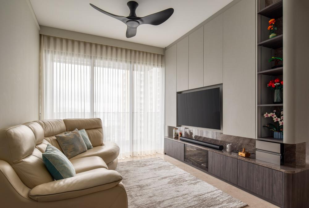 Contemporary Living Room with TV Console and Feature Wall