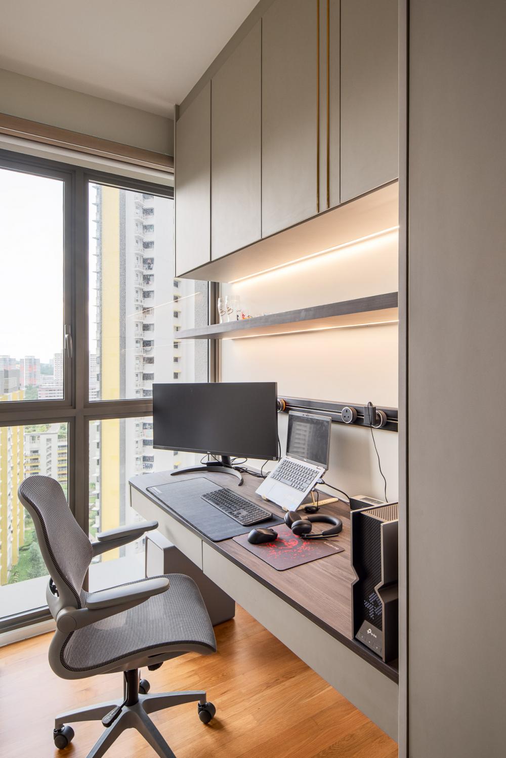 Contemporary Study with Bookshelf and Wall Shelves