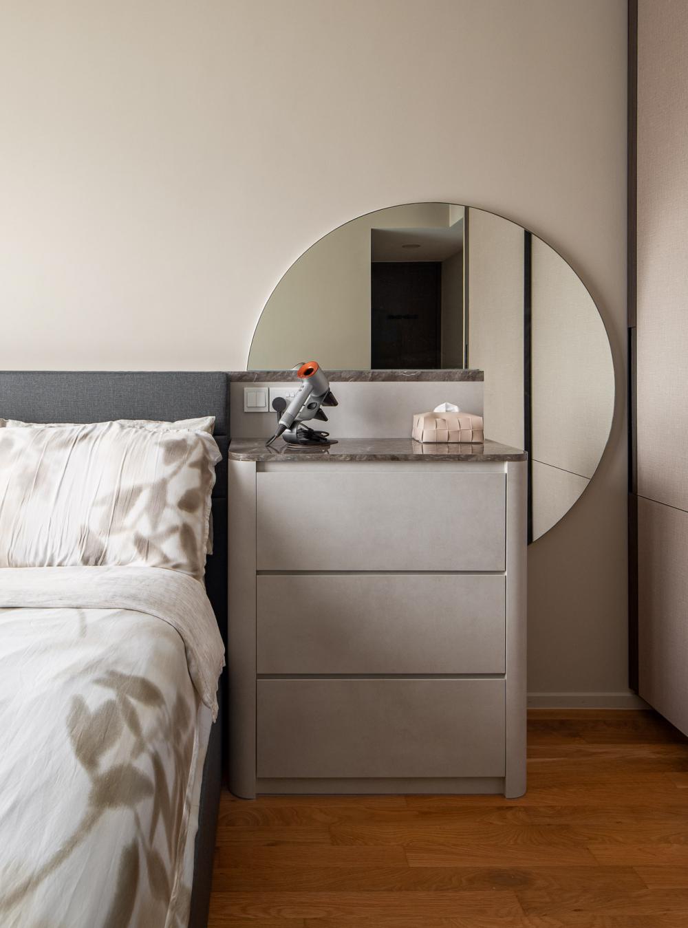 Contemporary Bedroom with Bookshelf and Platform Bed