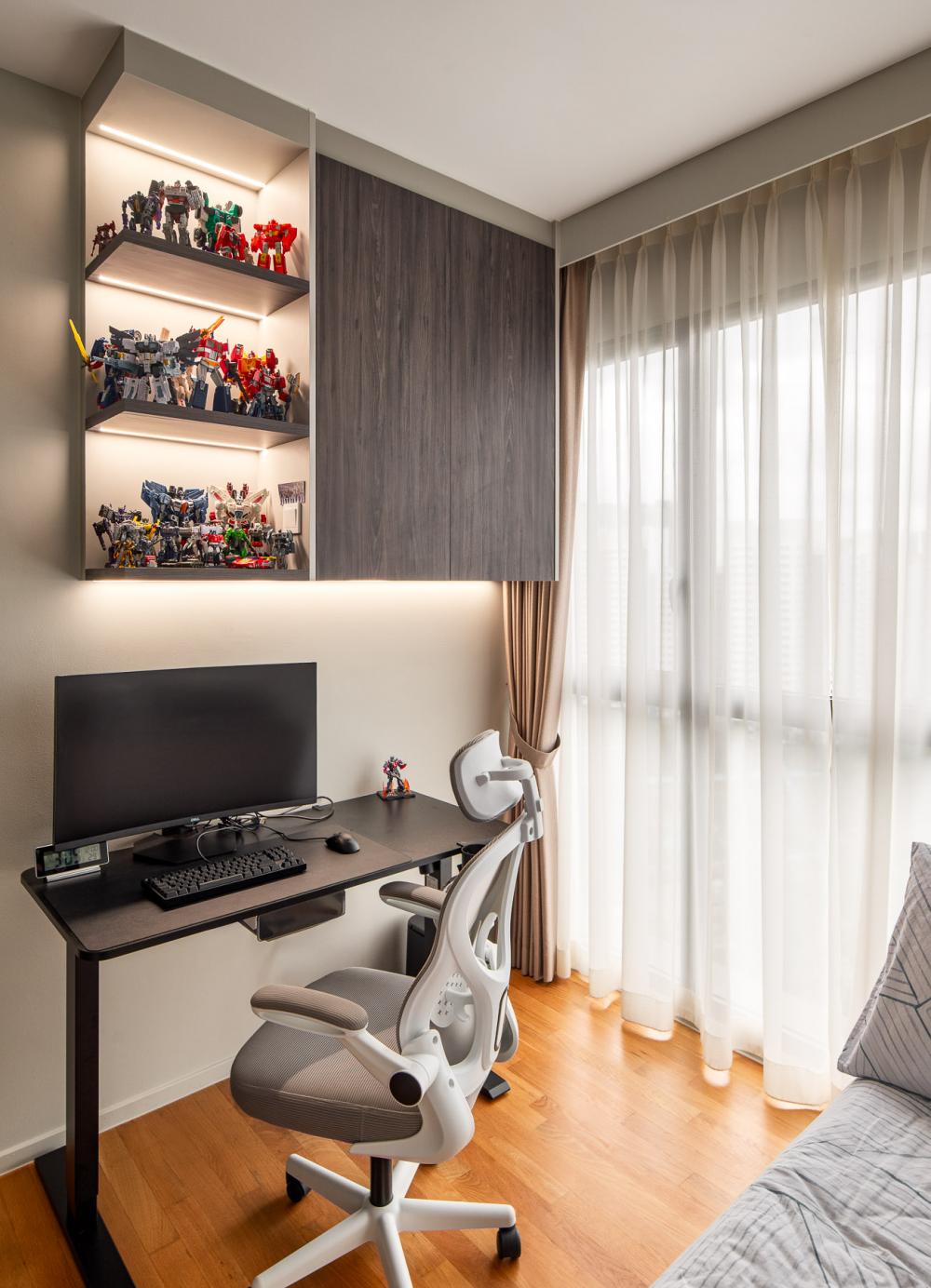 Contemporary Study with Bookshelf and Parquet Floor