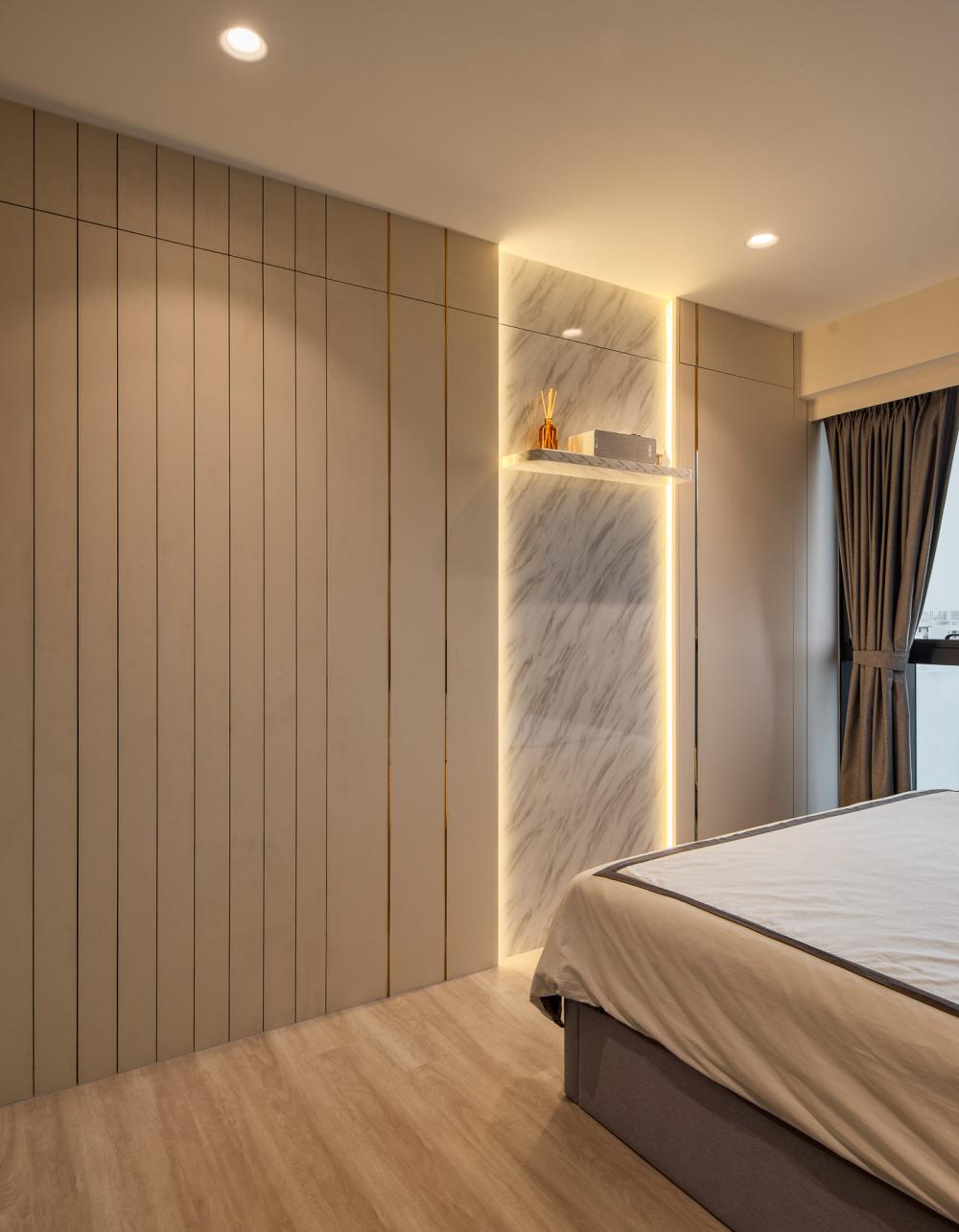 Contemporary Bedroom with Platform Bed and Vinyl Flooring