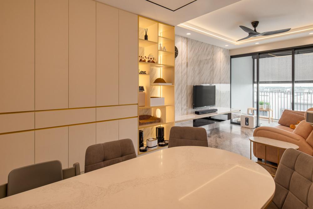 Contemporary Living Room with TV Console and Feature Wall