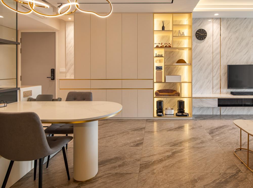 Contemporary Living Room with TV Console and Feature Wall