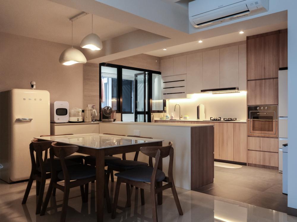Asian Kitchen with Countertop and Homogeneous Tiles